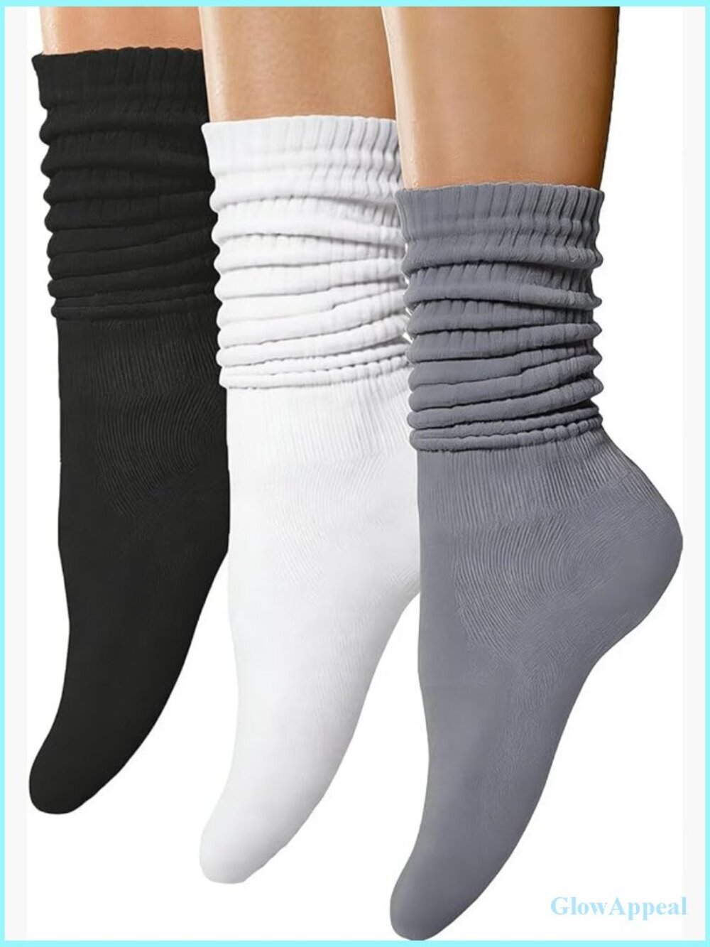 Slouchy Socks for Women Soft Retro Scrunch Long Boot Socks 3 Pair
